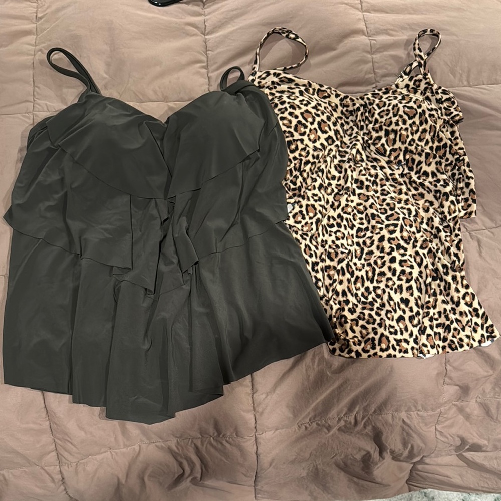 Aqua Green Leopard Print and Moss Green Tankini Tops